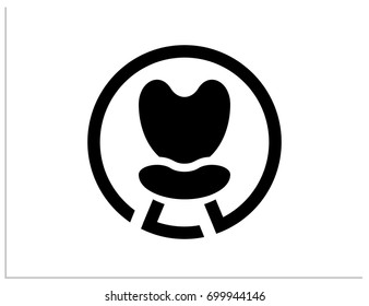 Scalable vector illustration, that consists of stylized minimalist chair or armchair in a circle, created with simple shapes. Isolated logo, which you can use to screen and print