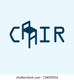 Scalable vector illustration, that consists of text Chairs, your slogan here, and generalizing icon that can designate chair, armchair or sofa. Isolated logo, which you can use to screen and print