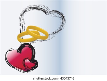 A scalable vector illustration of valentine hearts and wedding rings
