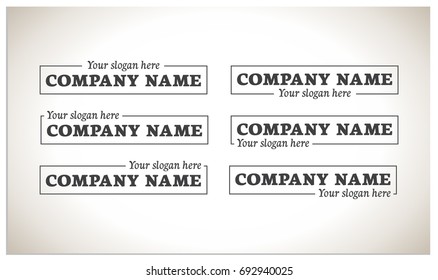 Scalable vector illustration with variations of the composition - the mutual arrangement of the name of the company and the slogan. This template you can use to create your own work
