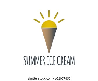 Scalable vector logo illustration, that consists of image that combines symbol of sun and sign of ice cream. This symbolizes how much we love to eat ice cream in the summer.