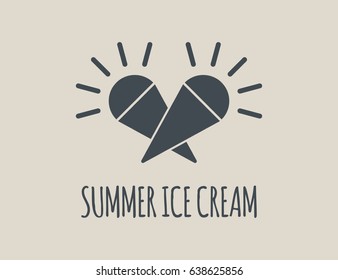 Scalable vector logo illustration, that consists of image that combines symbol of sun and sign of ice cream. This symbolizes how much we love to eat ice cream in the summer.