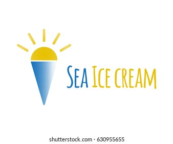 Scalable vector logo, that consists of symbols of the sun and the sea, which are combined in the image of ice cream. This illustration symbolizes how much we love to eat ice cream in the summer.