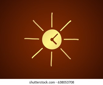 Scalable vector logo, that consists of Image that combines the sun icon and clock symbol. This means that the summer time is approaching. Isolated sing, which you can use to screen and print
