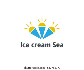 Scalable vector logo - union of hidden symbols of the sun and the sea, which are combined in the image of ice cream. This illustration symbolizes how much we love to eat ice cream in the summer.