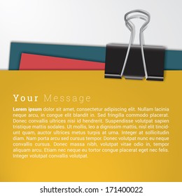 Scalable vector of minimal paper design illustration with paper clip  - yellow, red cyan edition