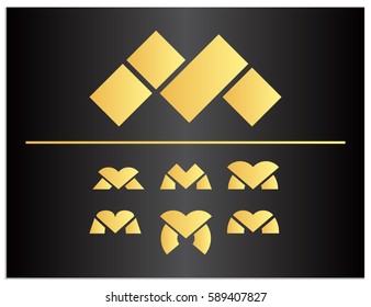 Scalable vector set of logo with the letters M, connected to the hearts. Isolated icons you can use to screen (web, mobile app, video, etc.) and print (corporate identity, advertising, souvenir, etc.)