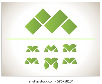 Scalable vector set of logo with the letters M, connected to the hearts. Isolated icons you can use to screen (web, mobile app, video, etc.) and print (corporate identity, advertising, souvenir, etc.)