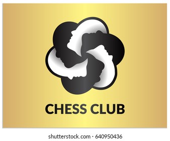 Scalable vector sign, consisting of six silhouettes of male heads. This image symbolizes the opposition of black and white or just a chess club. Isolated logo icon for screen and print