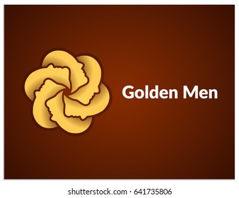 Scalable vector sign, consisting of six silhouettes of male heads, arranged in a circle. This symbol means golden elite cohesive teamwork. Isolated logo icon, which you can use to screen and print