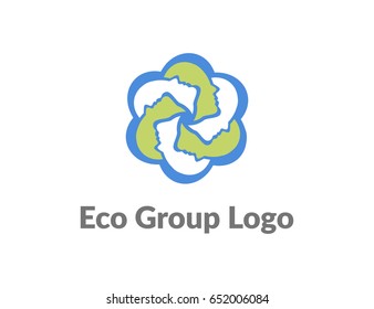 Scalable vector sign, consisting of six silhouettes of male heads. This image represents a group of people who are engaged in the maintenance of ecology. Isolated logo icon for screen and print
