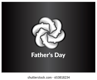 Scalable vector sign, consisting of six silhouettes of male heads, arranged in a circle. This image symbolizes Father's Day. Isolated logo icon, which you can use to screen and print