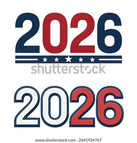 Scalable year 2026 design suitable for logos, branding projects, websites, and election campaigns. Easily adaptable for various applications. Clean, modern aesthetic.