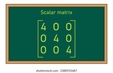 Scalar matrix. Types of matrices in mathematics. Vector illustration isolated on chalkboard.