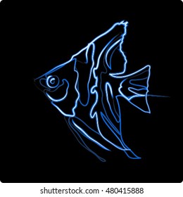 scalar, neon, the black, background, drawing, brush