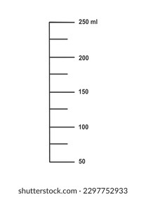 Scale with 200 ml liquid volume for measuring cups to preparing cooking or chemistry flasks isolated on white background. Vector outline illustration.