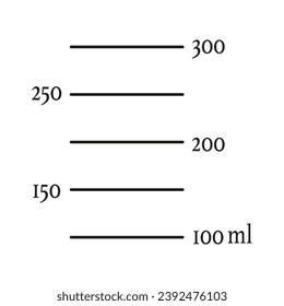 Escalar 300 mililitros de volumen líquido para vasos de medición de cocinas, experimentos químicos en el laboratorio. Plantilla de vectores.