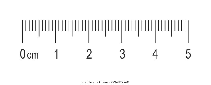 Scale of 5 centimeters ruler with markup and numbers. Distance, height or length measurement math tool template. Vector outline illustration.