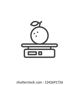 Scale with apple outline icon. linear style sign for mobile concept and web design. Weighing apples fruit simple line vector icon. Symbol, logo illustration. Pixel perfect vector graphics