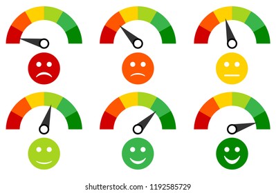 Scale arrow and scale of emotions. Smile icons. Vector illustration.