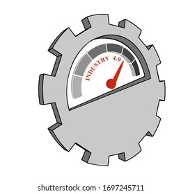 Scale with arrow. Level measuring device icon. Sign tachometer, speedometer, indicators. Infographic gauge element. Industry four point zero concept