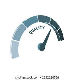 Scale with arrow. The quality level measuring device icon. Sign tachometer, speedometer, indicators. Infographic gauge element.