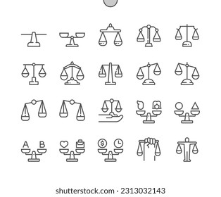 Scale. Balance. Gender equality. Legal law, justice scales. Pixel Perfect Vector Thin Line Icons. Simple Minimal Pictogram