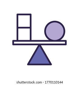 scale balance with geometric figures line style vector illustration design