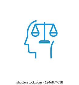 Scale balance in human head icon. A person with a balance in his mind symbolising ethics, flat icon