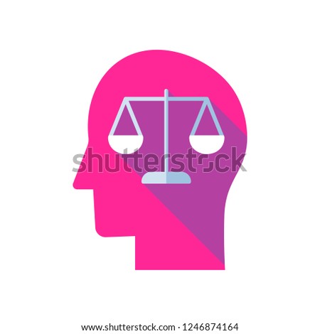 Scale balance in human head icon. A person with a balance in his mind symbolising ethics, flat icon