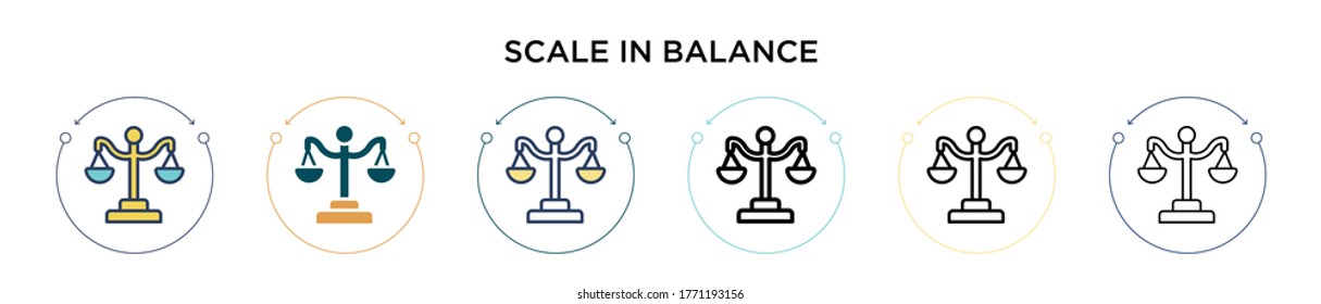 Skalieren Sie die Balance Icon in vollem, dünnen Linie, Umriss und Strich Stil. Vektorgrafik von zwei farbigen und schwarzen Maßstäben in der Balance Vektorsymbole kann für mobile, i, web-basierte
