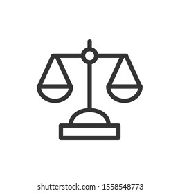 Scale balance icon in flat style. Justice vector illustration on white isolated background. Judgment business concept.