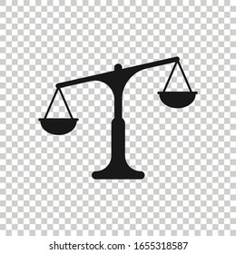 Scale balance icon in flat style. Justice vector illustration on white isolated background. Judgment business concept.