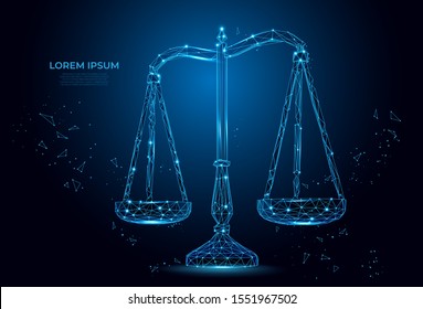 Scale balance justice. Business equality. Concept of law. 
Polygon vector wireframe concept.  mesh art.