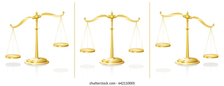 Scale - Balanced And Unbalanced Pans - Equal And Unequal Weightiness - Isolated Vector Illustration On White Background.