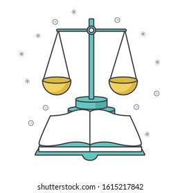 scale and book icon over white background, vector illustration