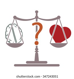 scale brain heart symbol as wisdom decision taking concept vector illustration