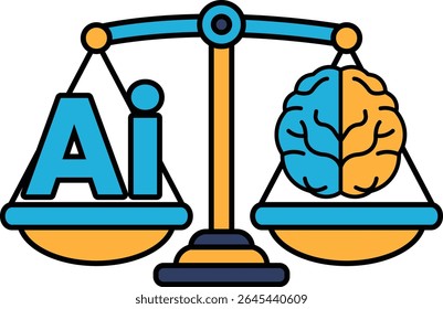 A scale with a brain on one side and the letters AI on the other. The scale is balanced, with the brain on the right and the letters on the left