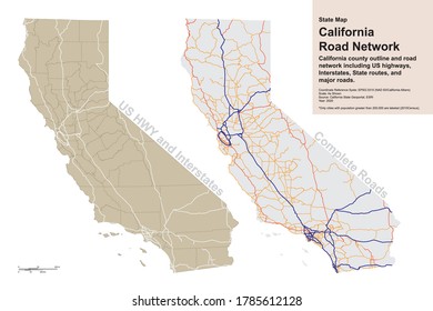 To Scale California Road Network with County Boundaries