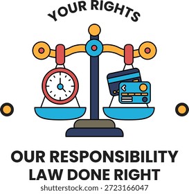 A scale with a clock and a credit card on it. The words "Your Rights" are written above the scale