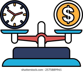 A scale with a clock and a dollar sign on each side