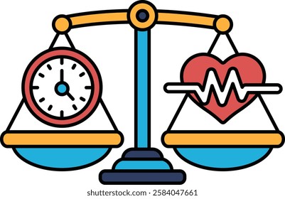A scale with a clock and a heart on it