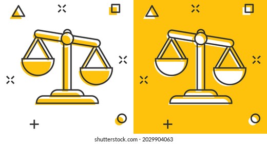 Scale comparison icon in comic style. Balance weight vector cartoon illustration pictogram. Scale compare business concept splash effect.