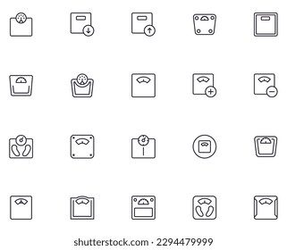 Scale concept. Collection of modern high quality weight line icons. Editable stroke. Premium linear symbol for web sites, flyers, banners, online shops and companies. 