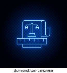 scale, copyright, paper blue neon vector icon. Blue and yellow neon vector icon. Transparent background