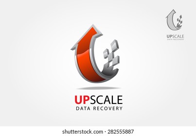 Up Scale Data Recovery Vector Logo Template. Vector illustration of 3D arrow, logo design,it's symbolize upscale, growth, and success.