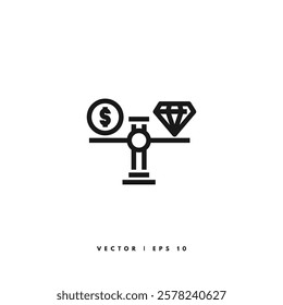 Scale Diamond Money Icon. Editable Stroke