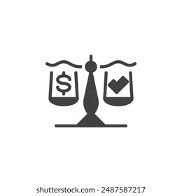 Scale with a dollar sign and a checkmark vector icon. filled flat sign for mobile concept and web design. Business Ethics glyph icon. Symbol, logo illustration. Vector graphics