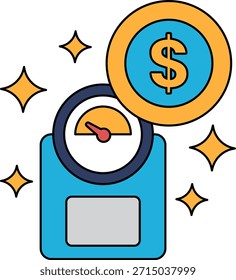 Eine Waage mit einem Dollarzeichen darauf. Die Skala zeigt ein Gewicht von $1.00