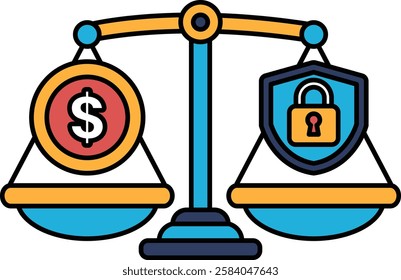 A scale with a dollar sign on one side and a lock on the other. The dollar sign represents money, while the lock represents security. The image conveys the idea that money is valuable